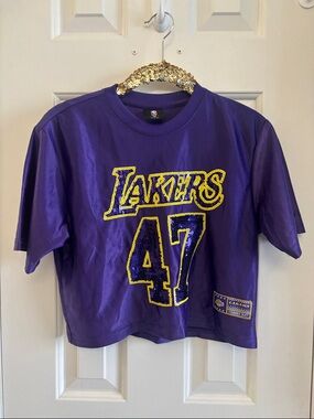 Los Angeles Lakers Purple Sequin 47  Crop T-Shirt